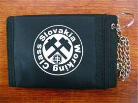 Working Class Slovakia  pevná čierna textilná peňaženka s retiazkou a karabínkou, tlačené logo